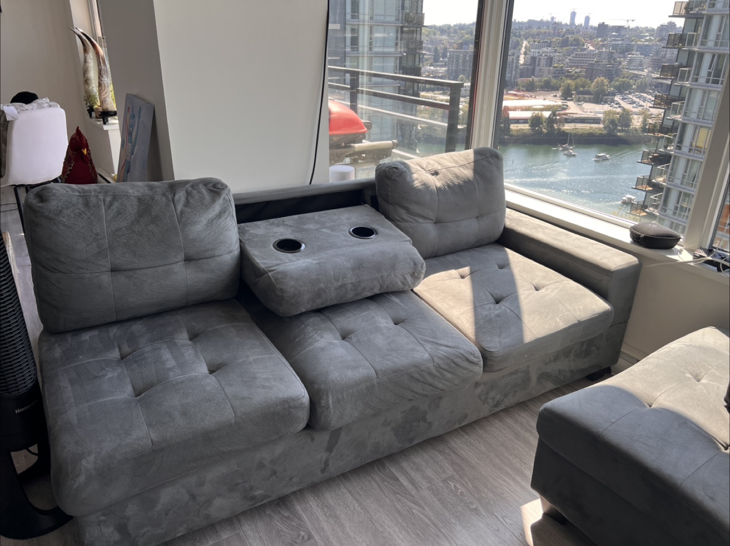 Gray Sectional with builtin cupholders for sale - photo 3