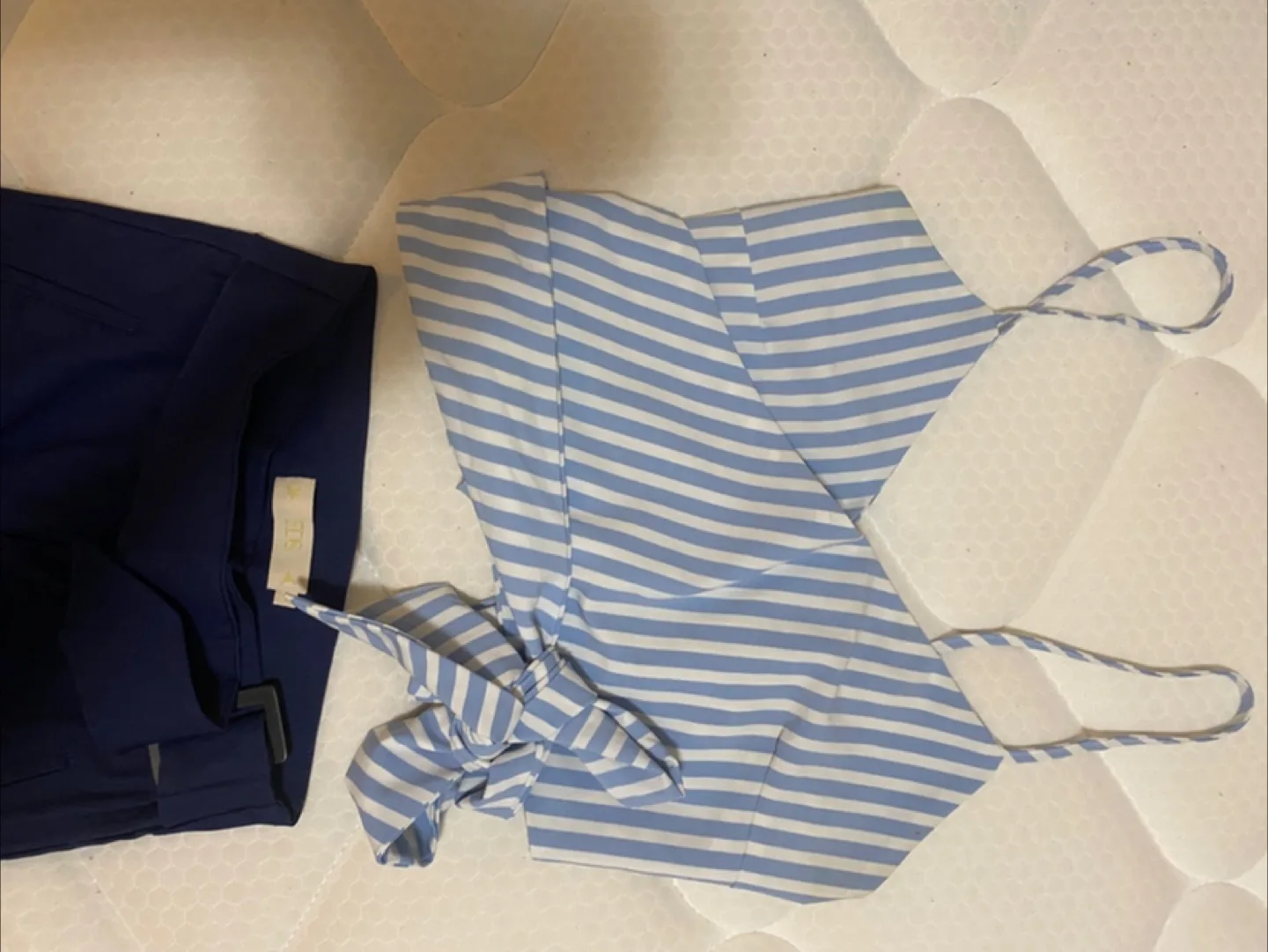 Two-Piece Outfit: 2 Crop Top & Navy Pants thumbnail