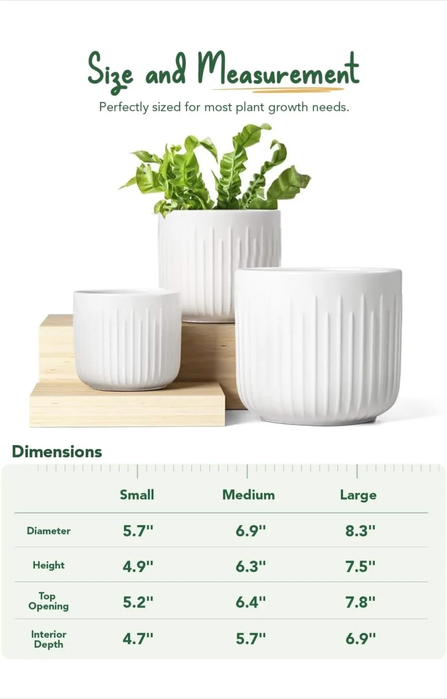White Ribbed Ceramic Plant Pot - Medium thumbnail