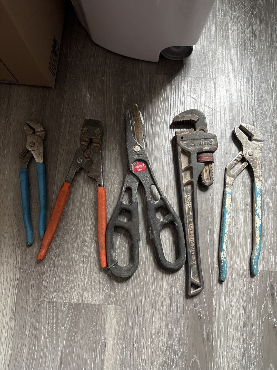 Used Pliers and Pipe Wrench Set