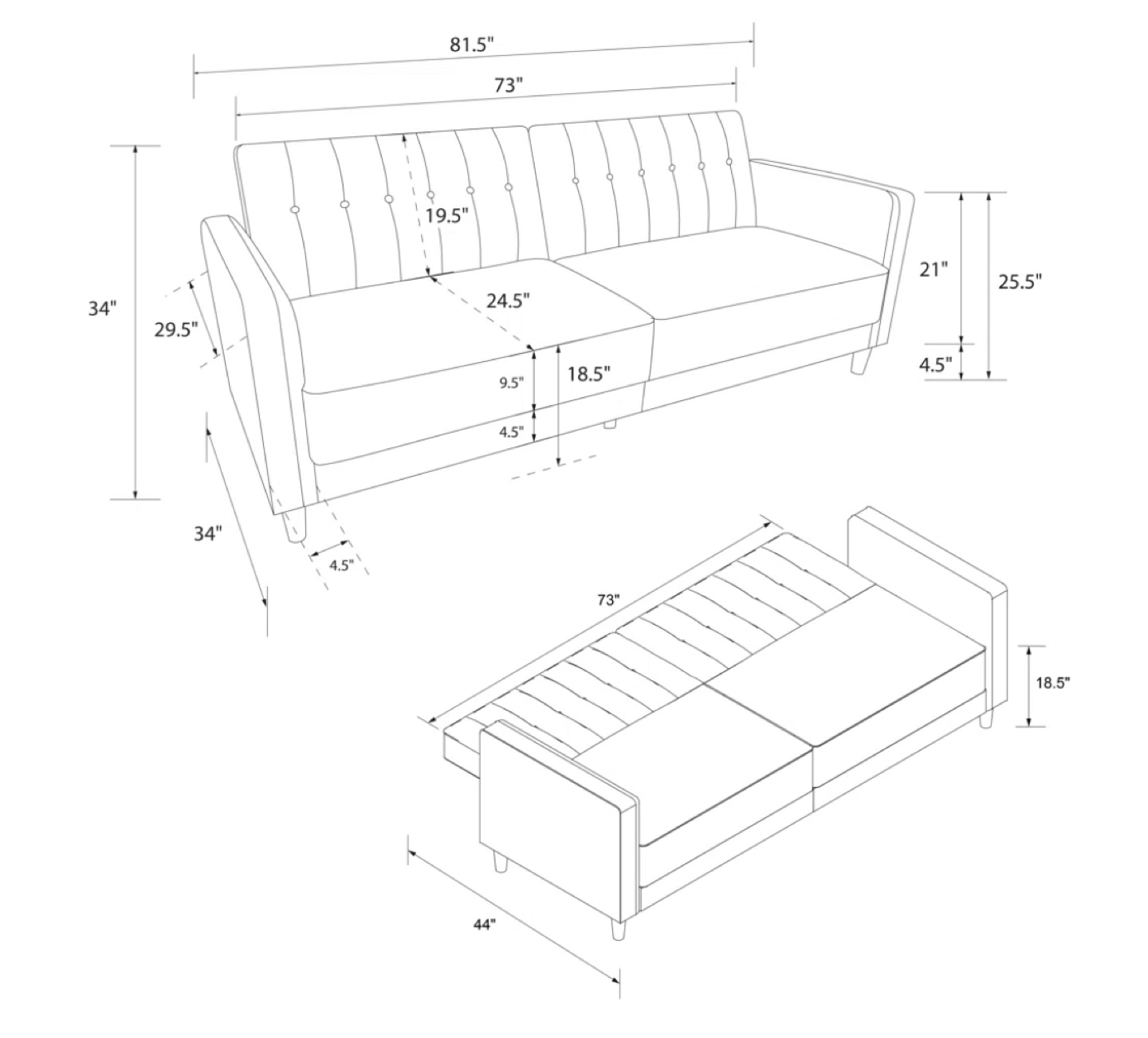 Mid Century Modern Convertible Sofa - photo 4