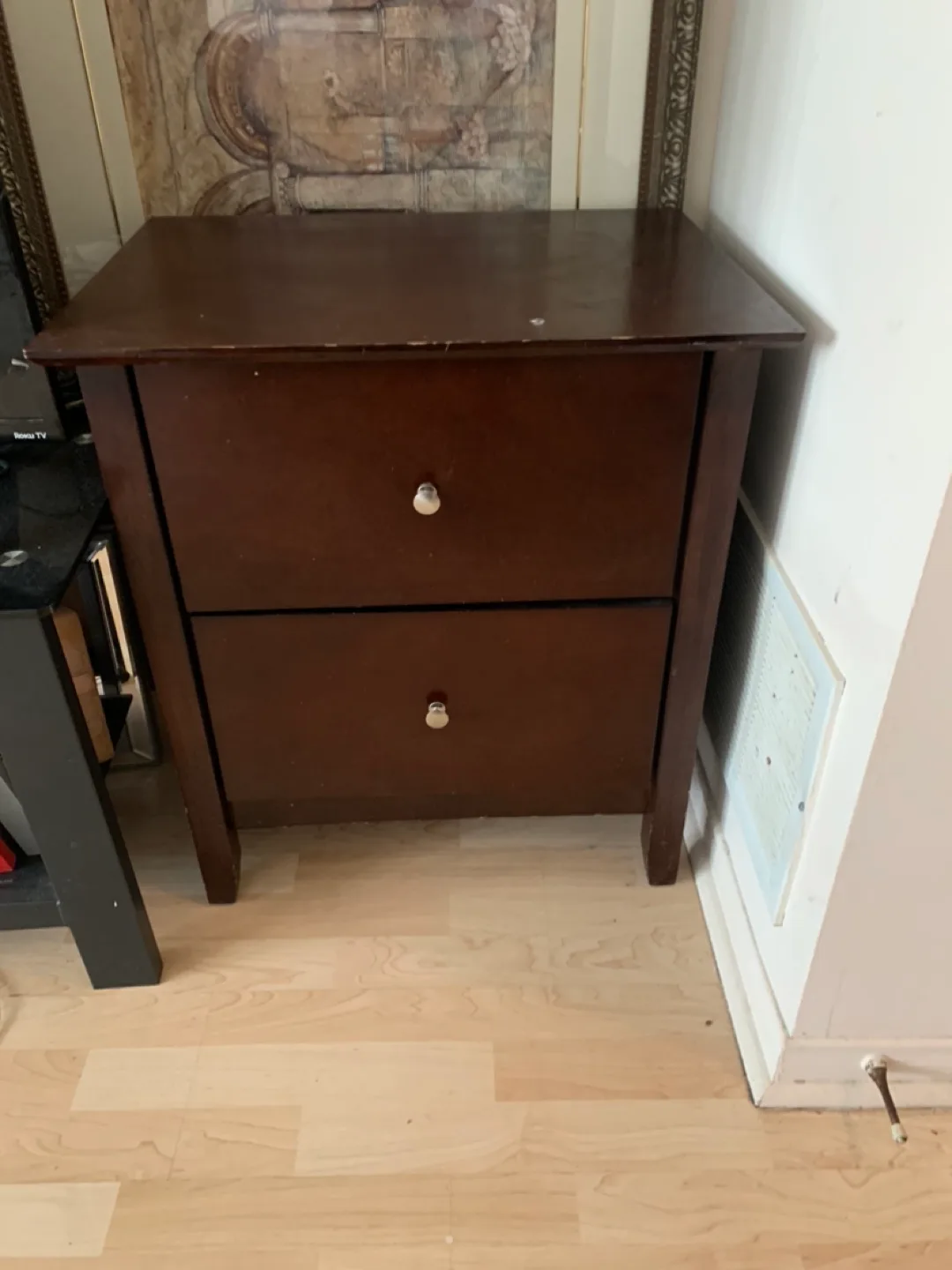 Brown Wood Nightstand with Two Drawers thumbnail