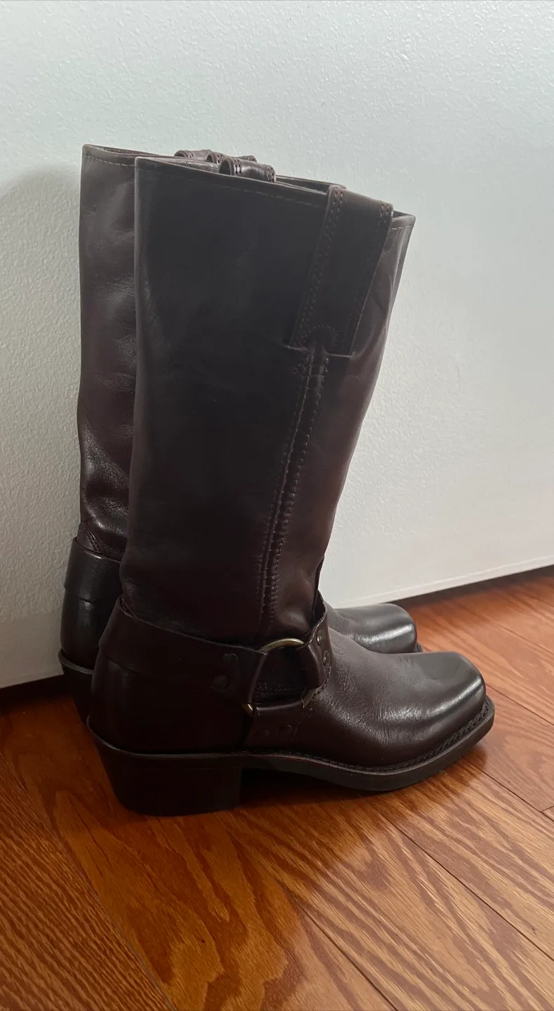 NEW Frye Dark Brown Leather Harness Boots image indicator(2)