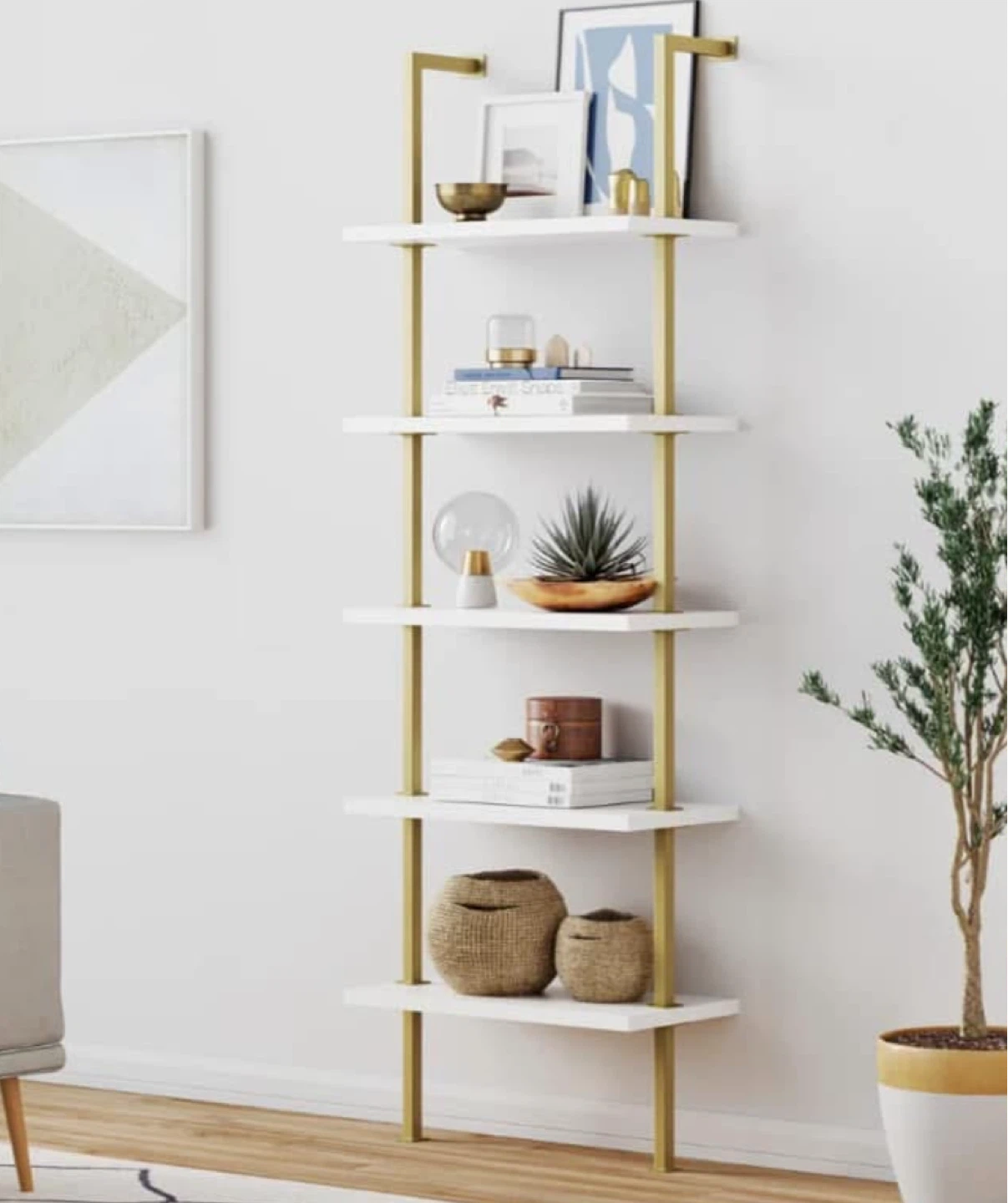 Step Bookcase - Gold/White