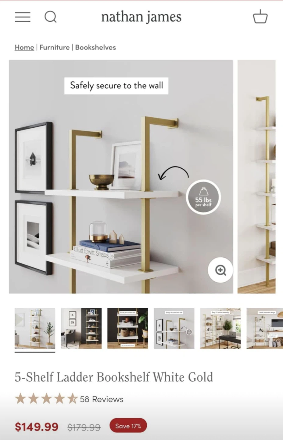 Step Bookcase - Gold/White - photo 3
