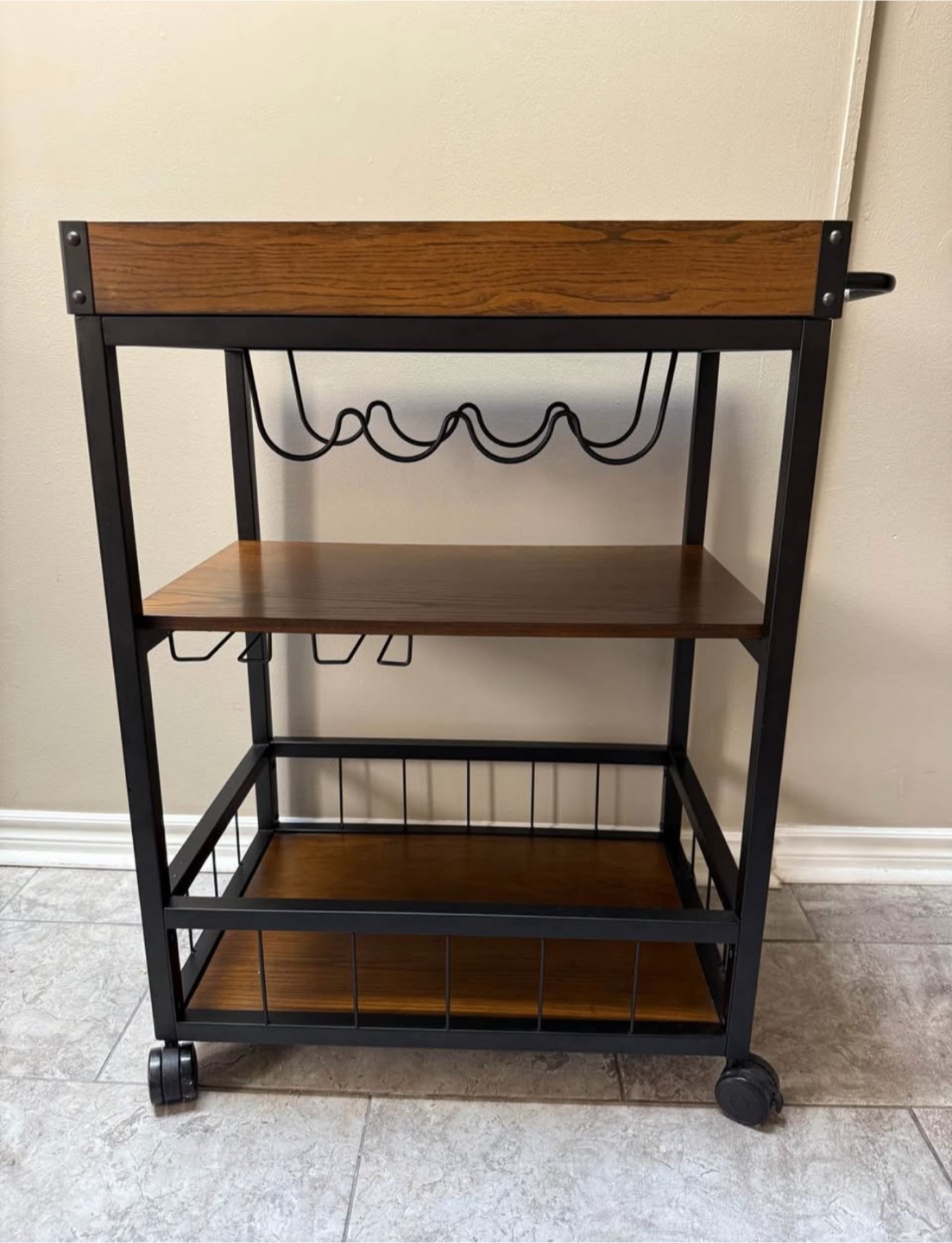 Rolling Bar Cart with Wine Rack - photo 2