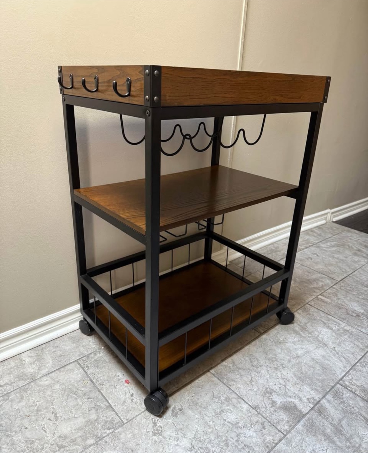 Rolling Bar Cart with Wine Rack - photo 4