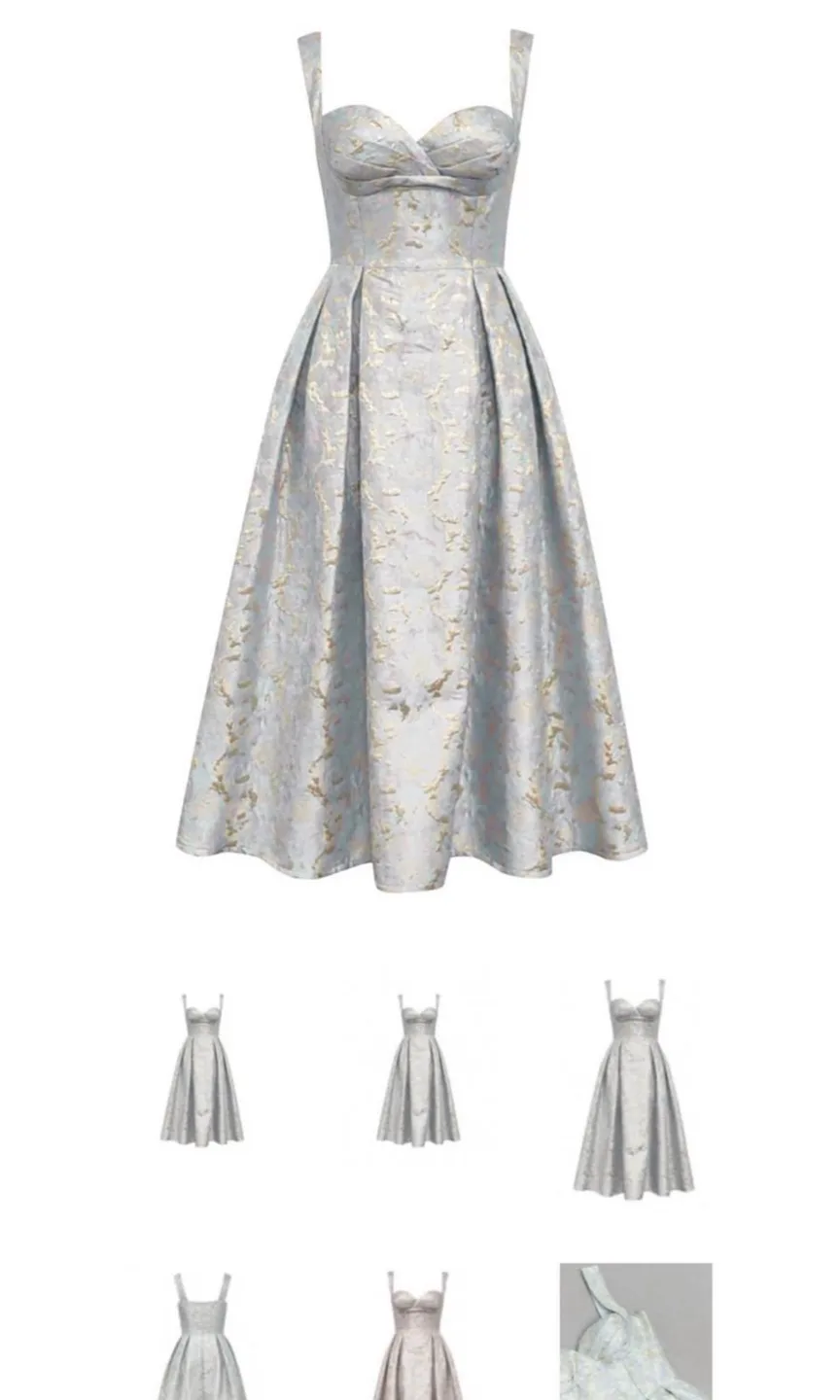 Blue Floral Jacquard Midi Dress thumbnail