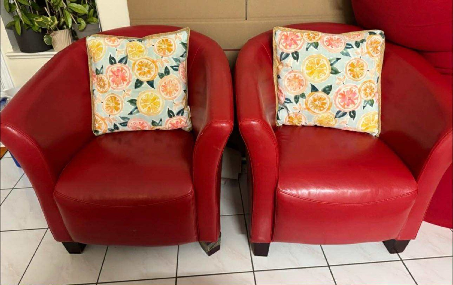 Red Leather Armchairs (Pair)