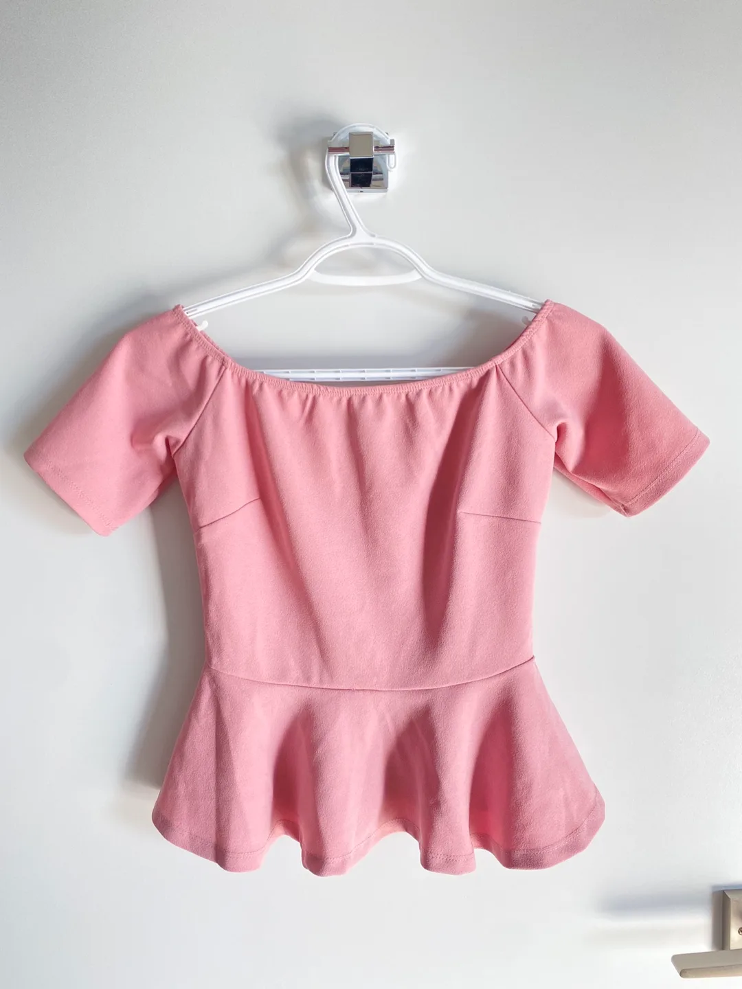 Pink Off-the-Shoulder Peplum Top thumbnail