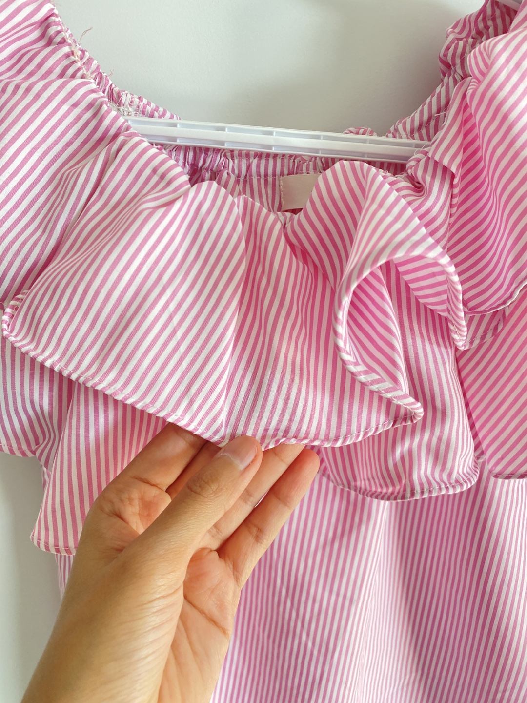 Pink One Shoulder Striped Ruffle Top - photo 4