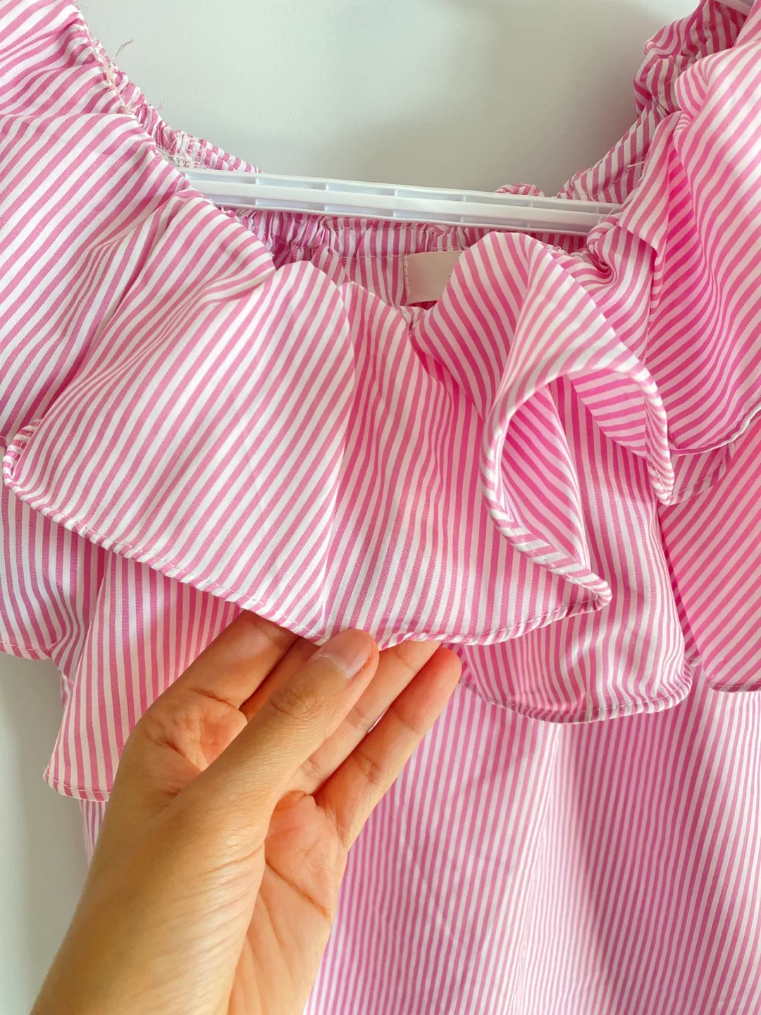 Pink One Shoulder Striped Ruffle Top image indicator(4)