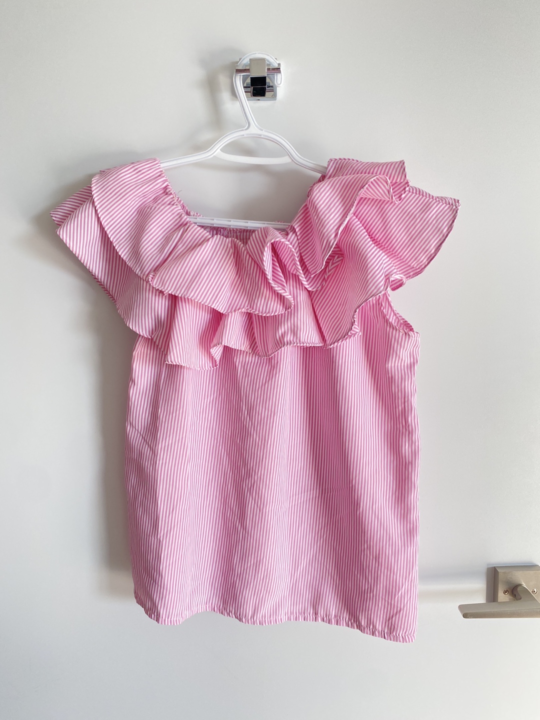 Pink One Shoulder Striped Ruffle Top