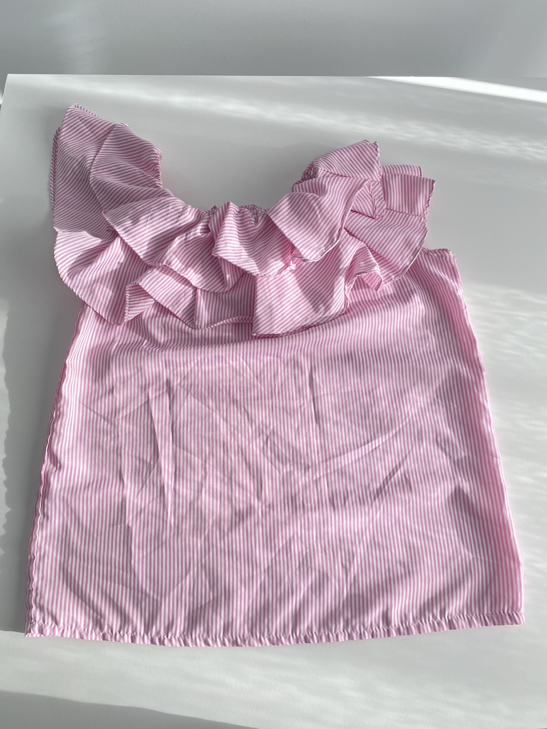 Pink One Shoulder Striped Ruffle Top - photo 2
