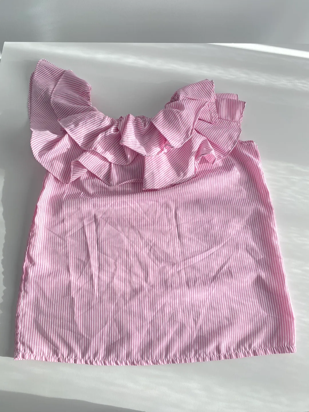 Pink One Shoulder Striped Ruffle Top image indicator(2)