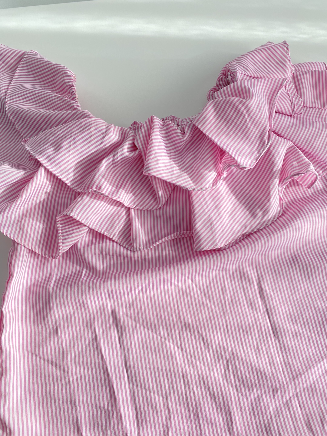 Pink One Shoulder Striped Ruffle Top - photo 3