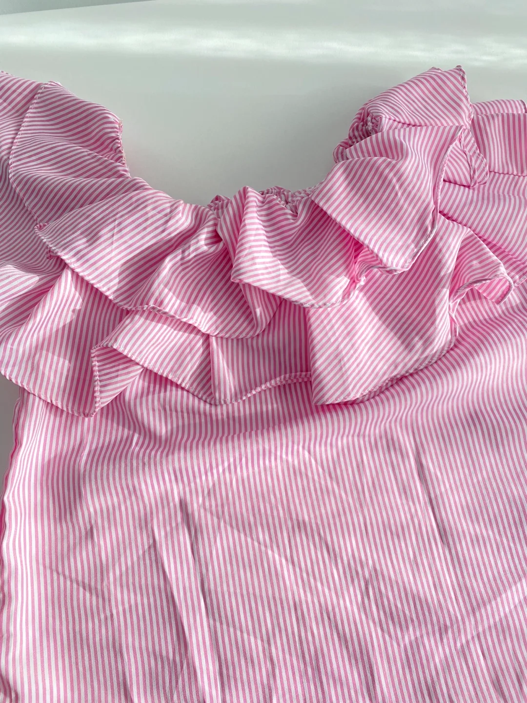 Pink One Shoulder Striped Ruffle Top image indicator(3)