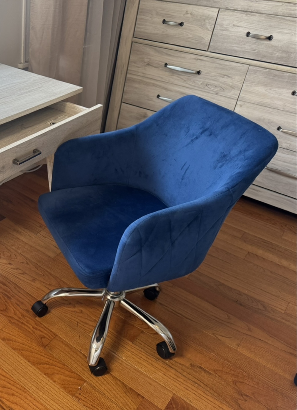 Blue Velvet Swivel Desk Chair