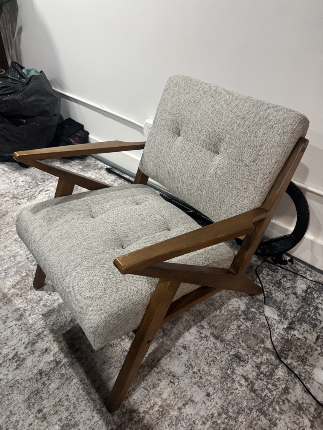 Mid-Century Modern Armchair - Gray Fabric & Wood Frame - photo 2