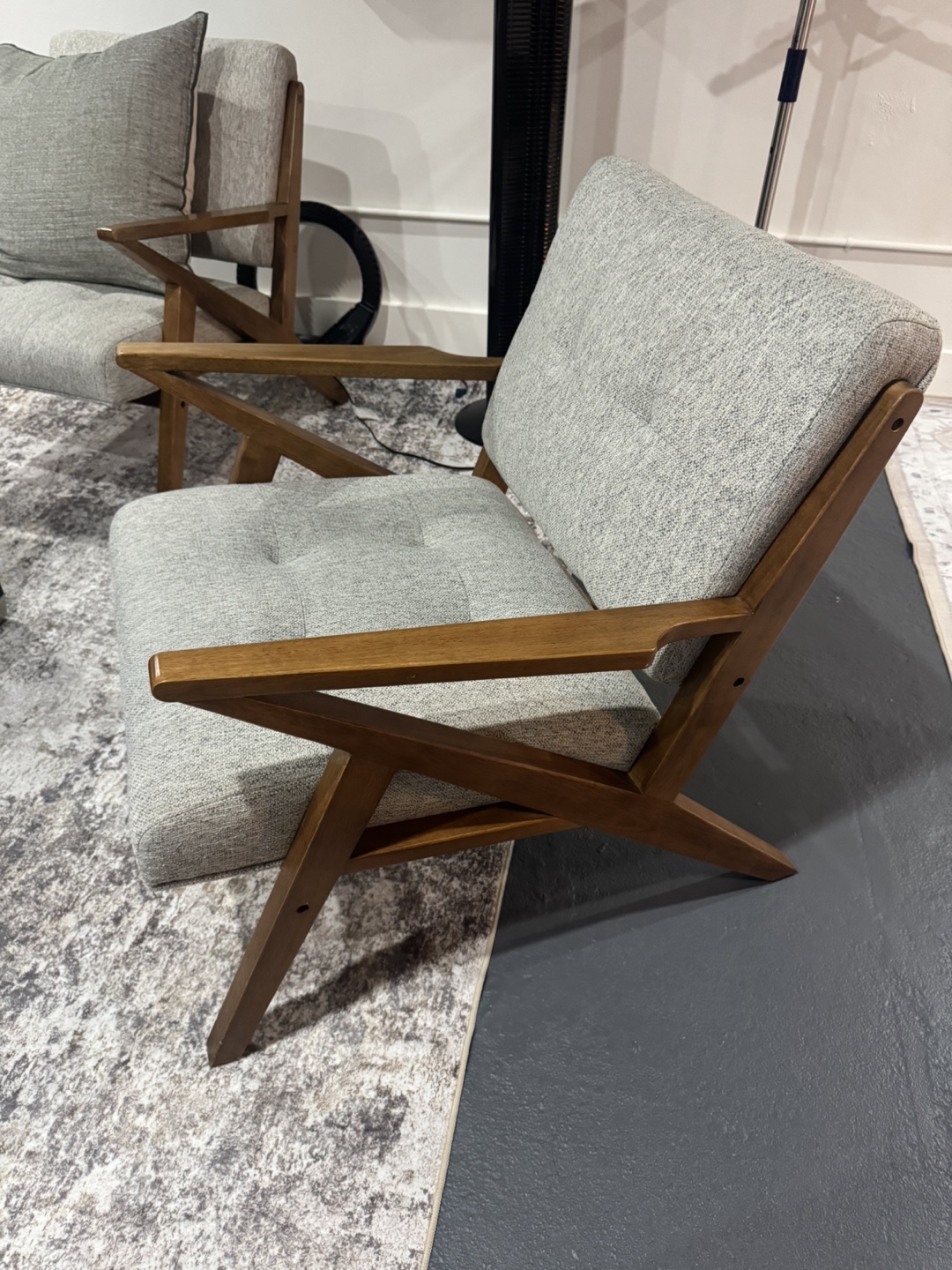 Mid-Century Modern Armchair - Gray Fabric & Wood Frame - photo 5