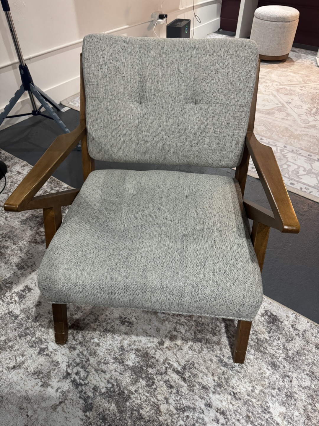 Mid-Century Modern Armchair - Gray Fabric & Wood Frame - photo 4