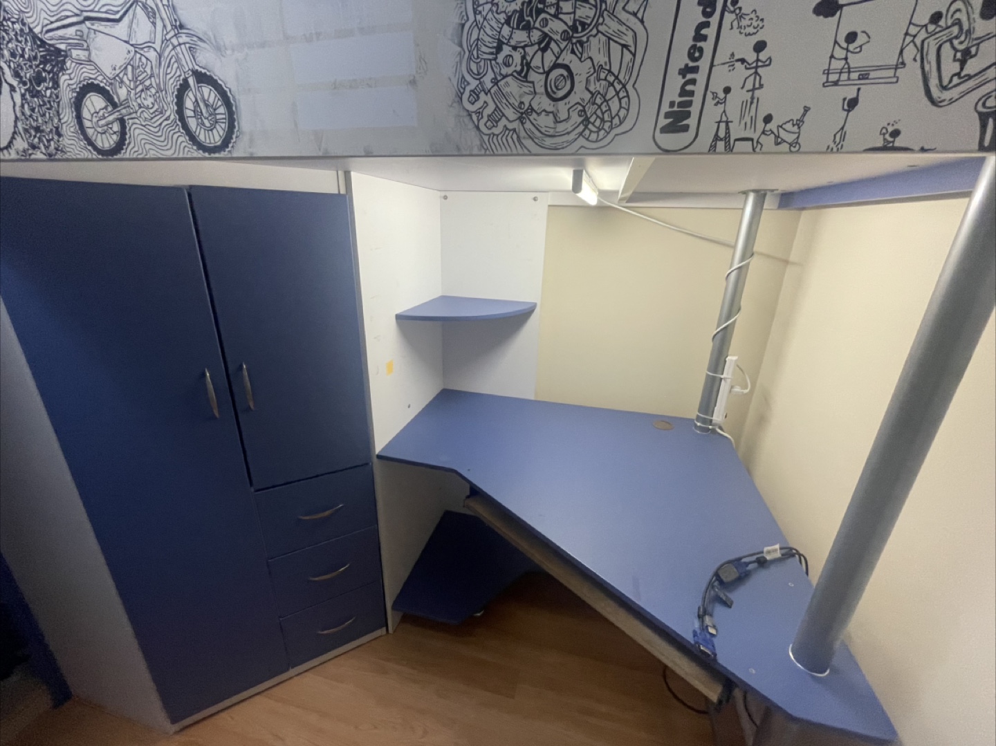 Blue Loft Bed with Desk and Wardrobe - photo 2