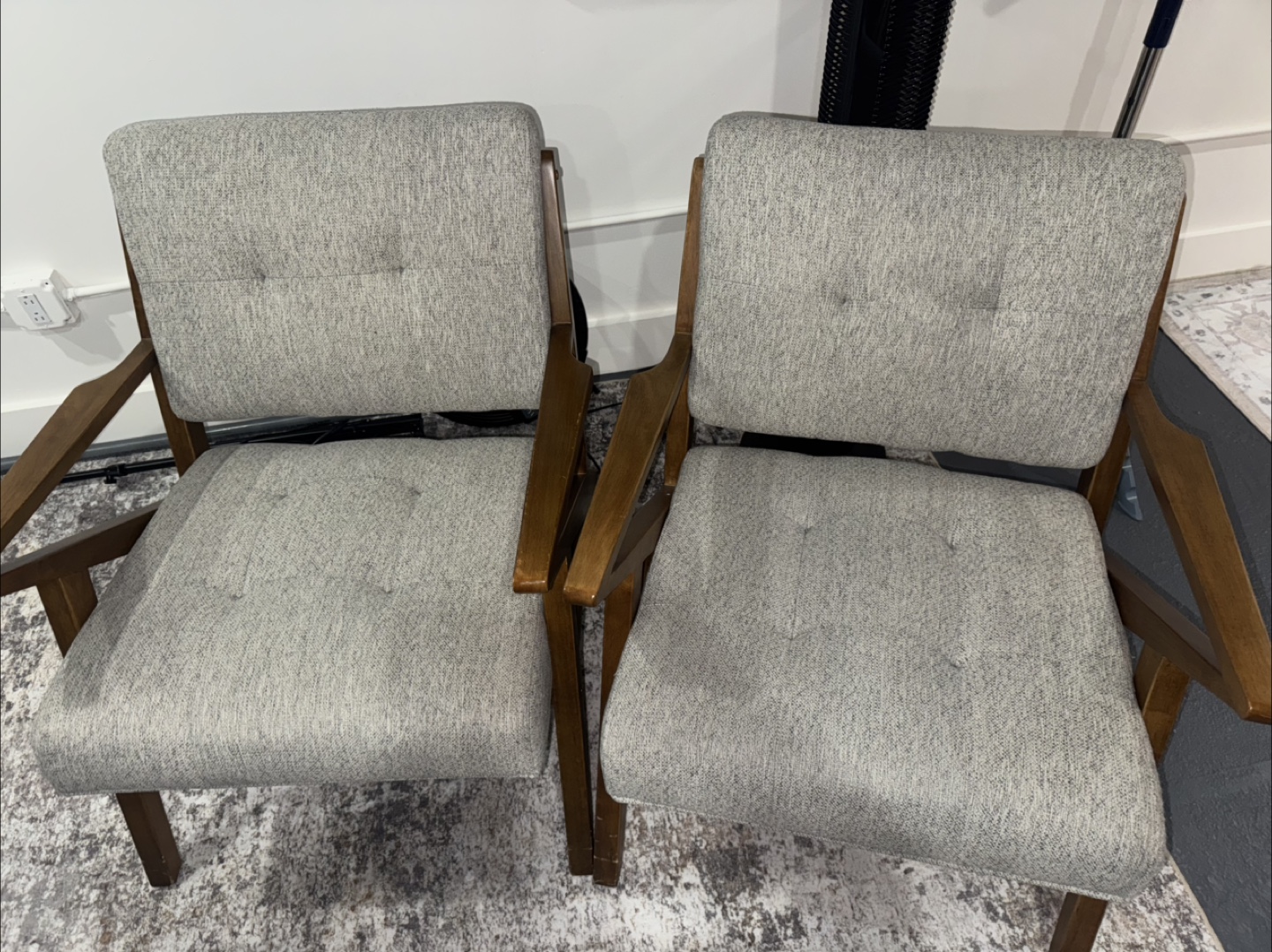 Mid-Century Modern Armchair - Gray Fabric & Wood Frame