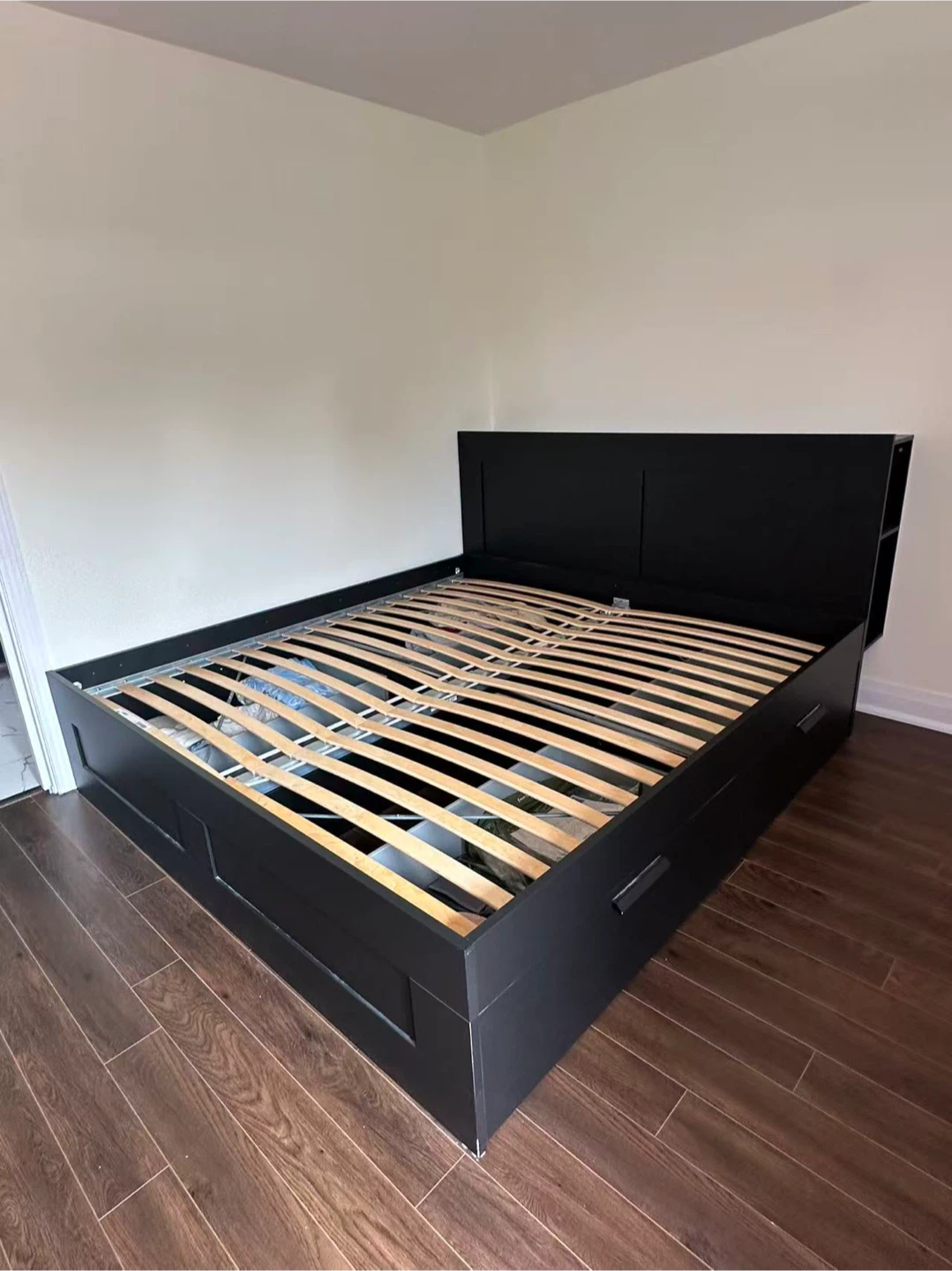 King-site Black Platform Bed Frame with four Storage