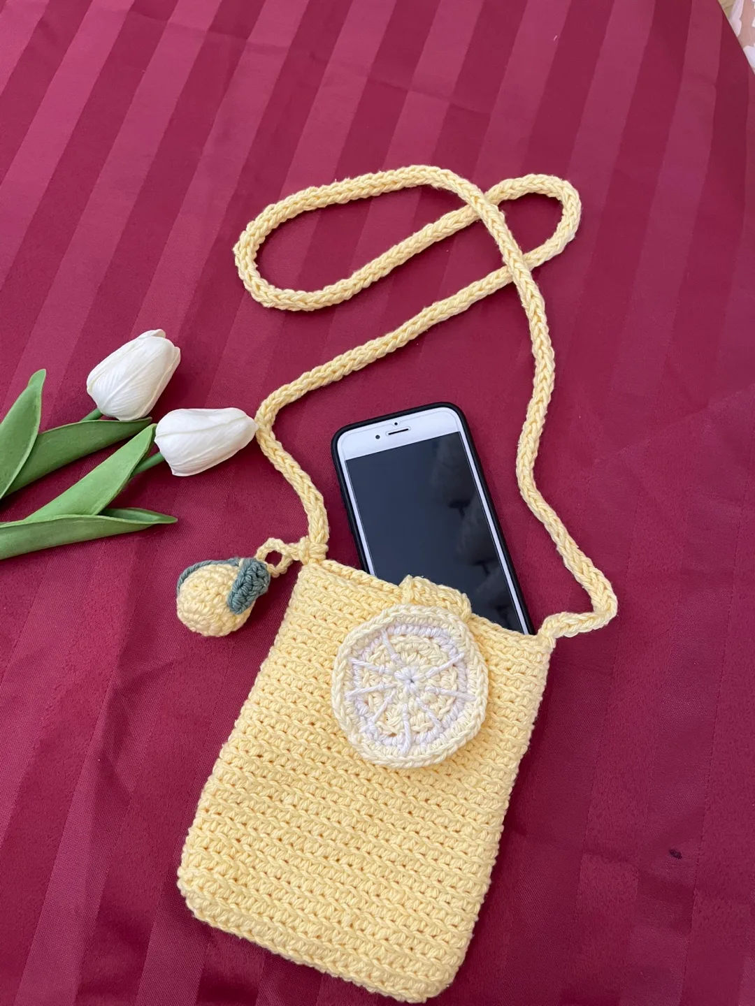 Handmade Crochet Lemon Phone Bag thumbnail