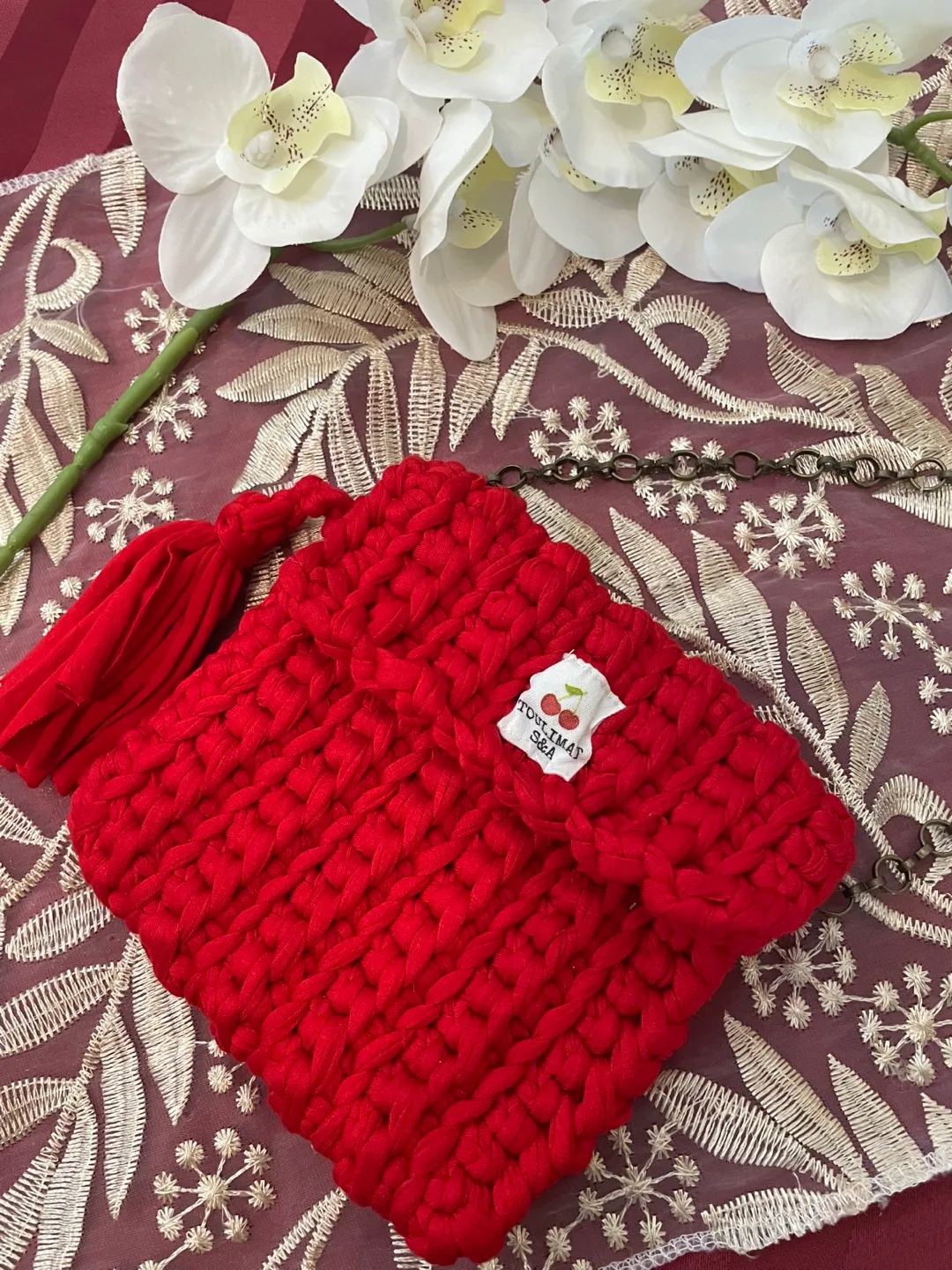 Handmade Red Crochet Shoulder Bag thumbnail