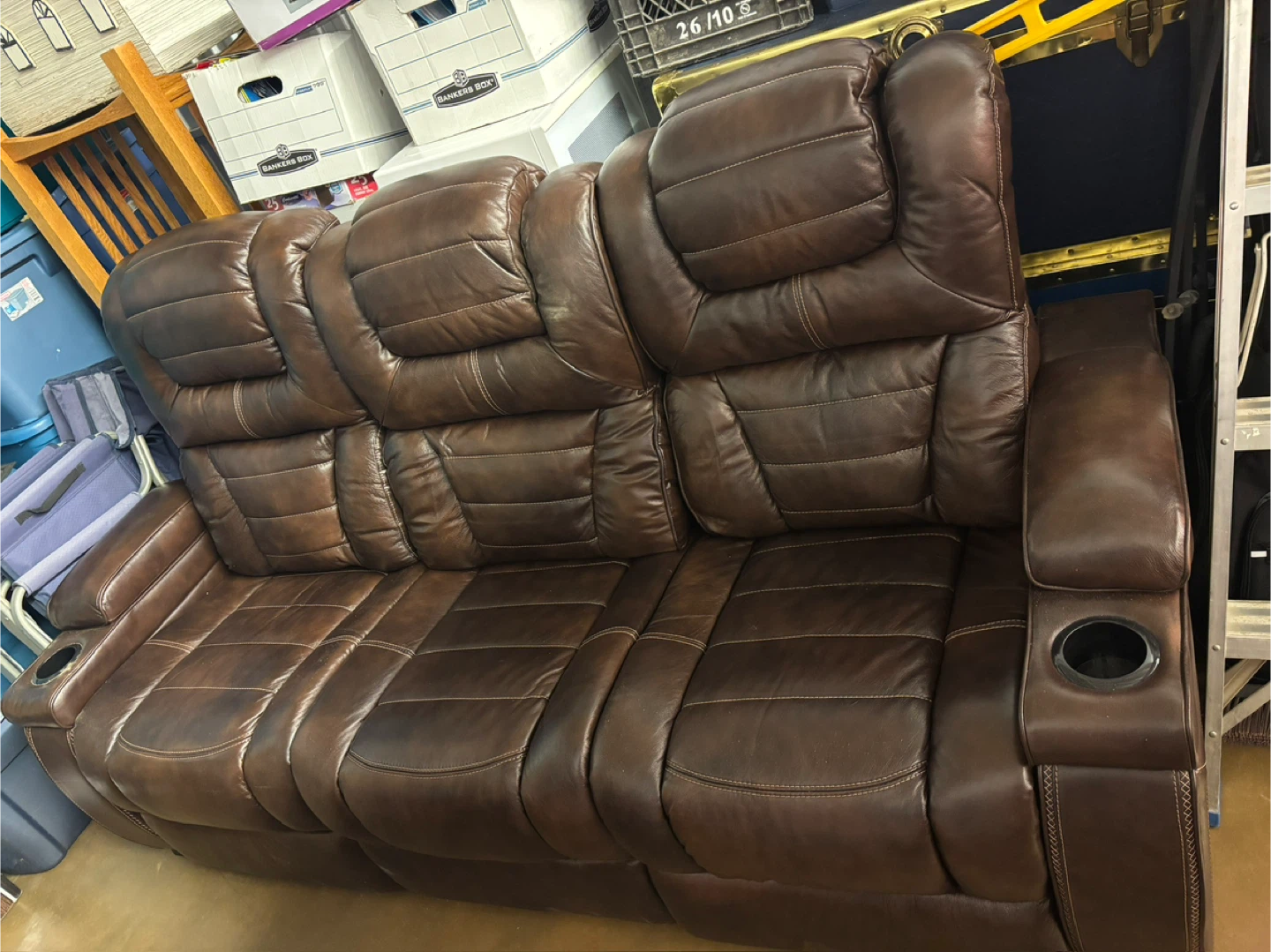 Brown Leather Reclining Sofa