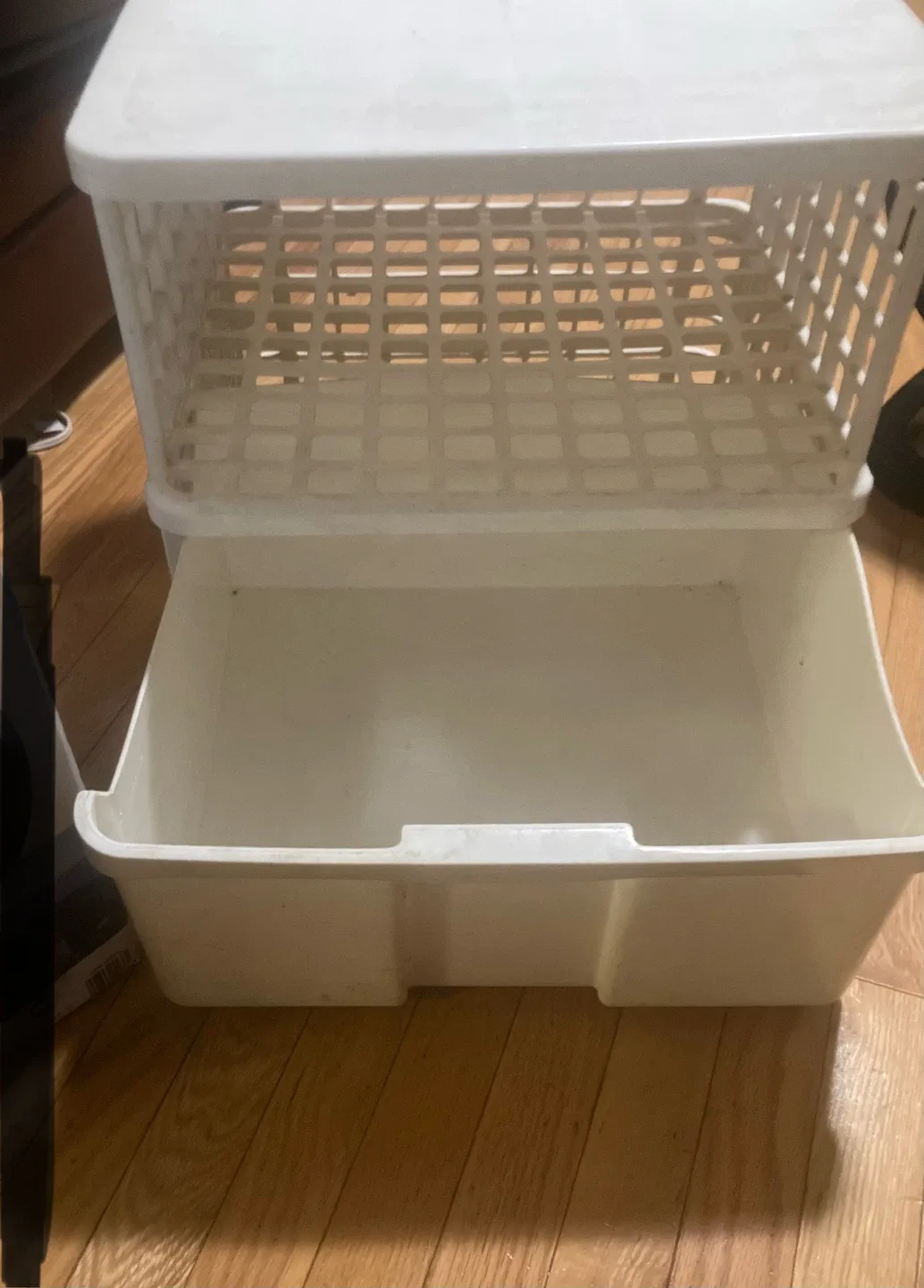 White Plastic Storage Bin with Basket thumbnail