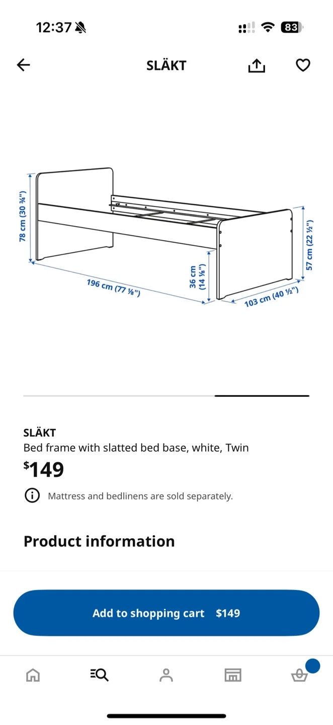 IKEA SLÄKT Twin Bed Frame with Slatted Base - White image indicator(3)