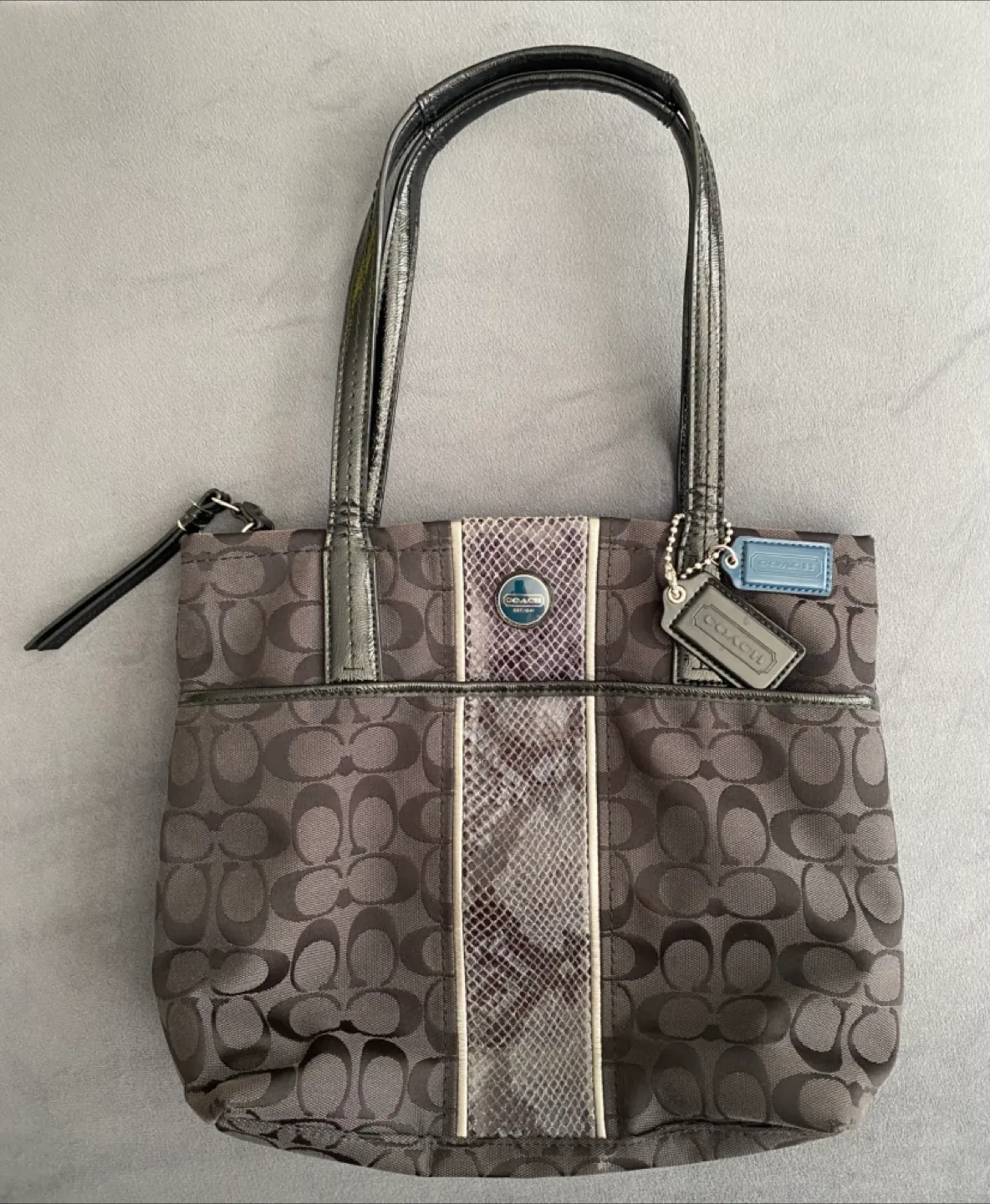 Coach Signature Python Stripe Canvas Leather Handbag thumbnail
