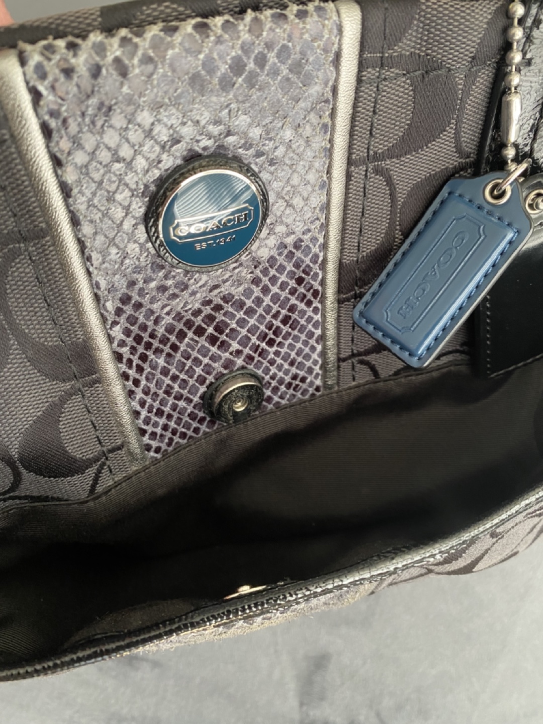Coach Signature Python Stripe Canvas Leather Handbag - photo 4