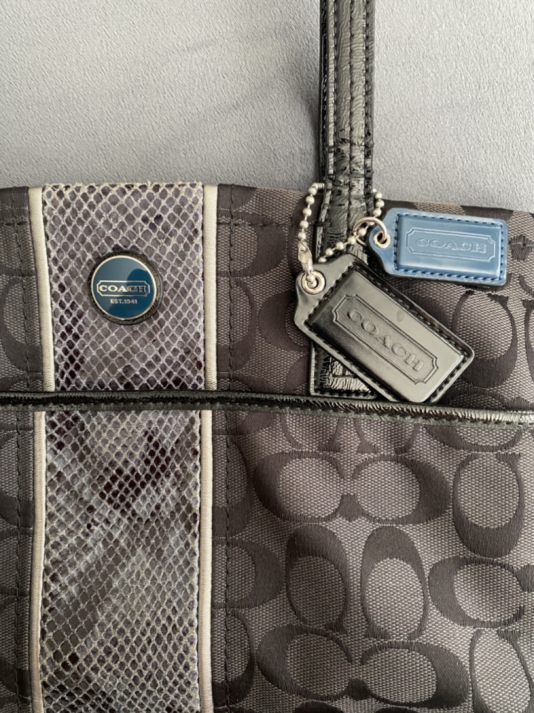 Coach Signature Python Stripe Canvas Leather Handbag - photo 2