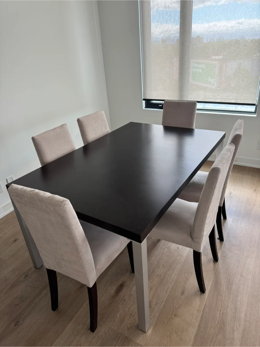 Dining Table with 6 Chairs - Dark Wood & Beige
