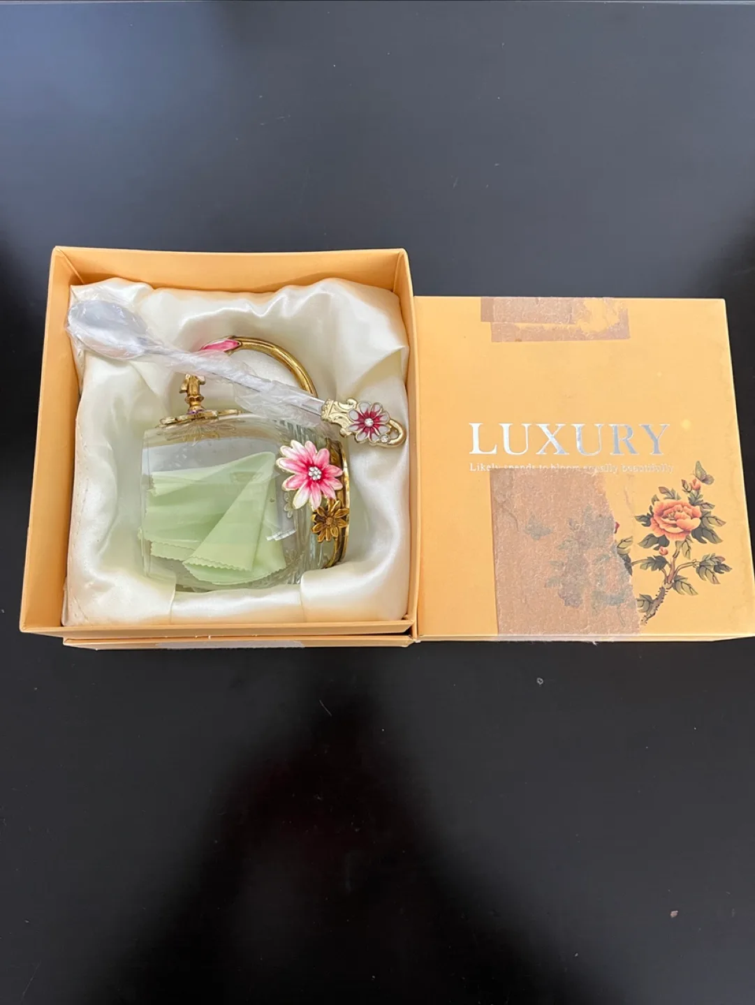 Luxury Flower Design Glass Mug with Spoon thumbnail