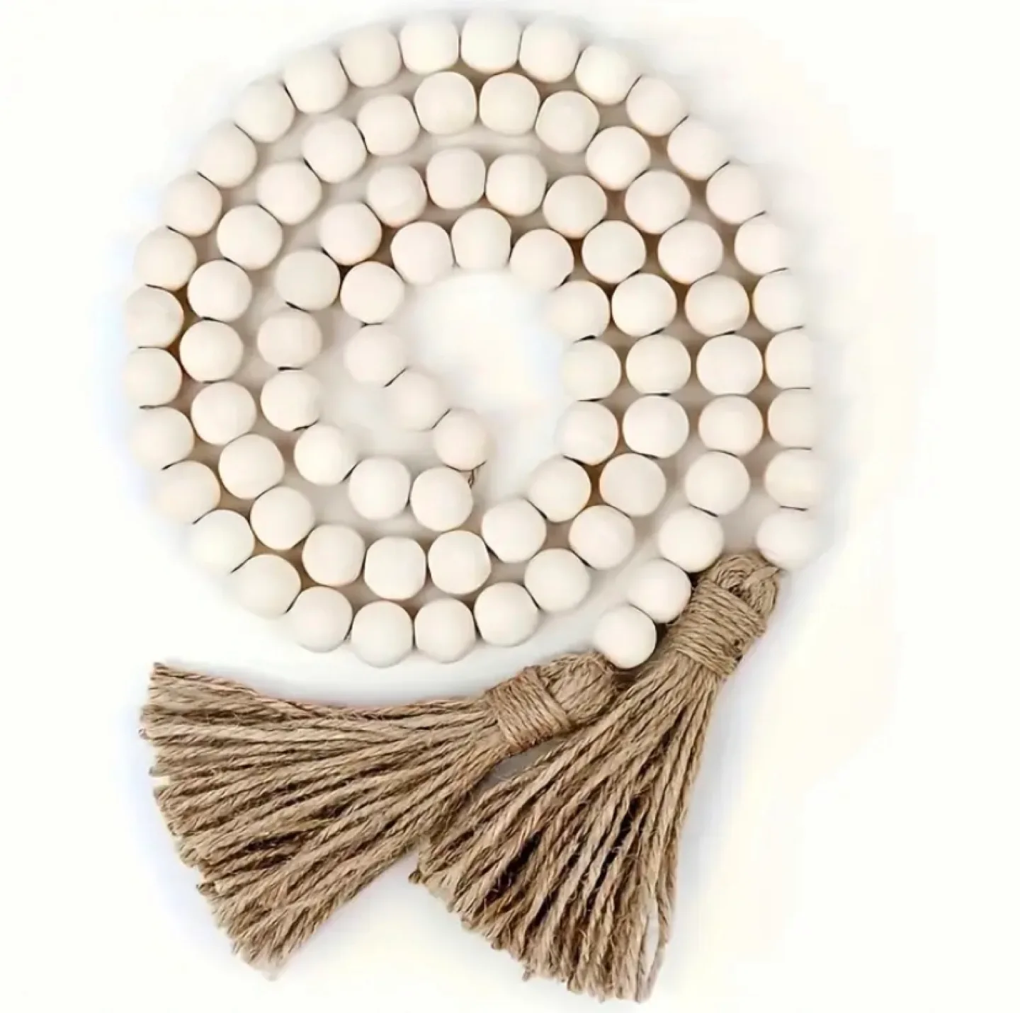 Wood Bead Garland with Jute Tassels thumbnail