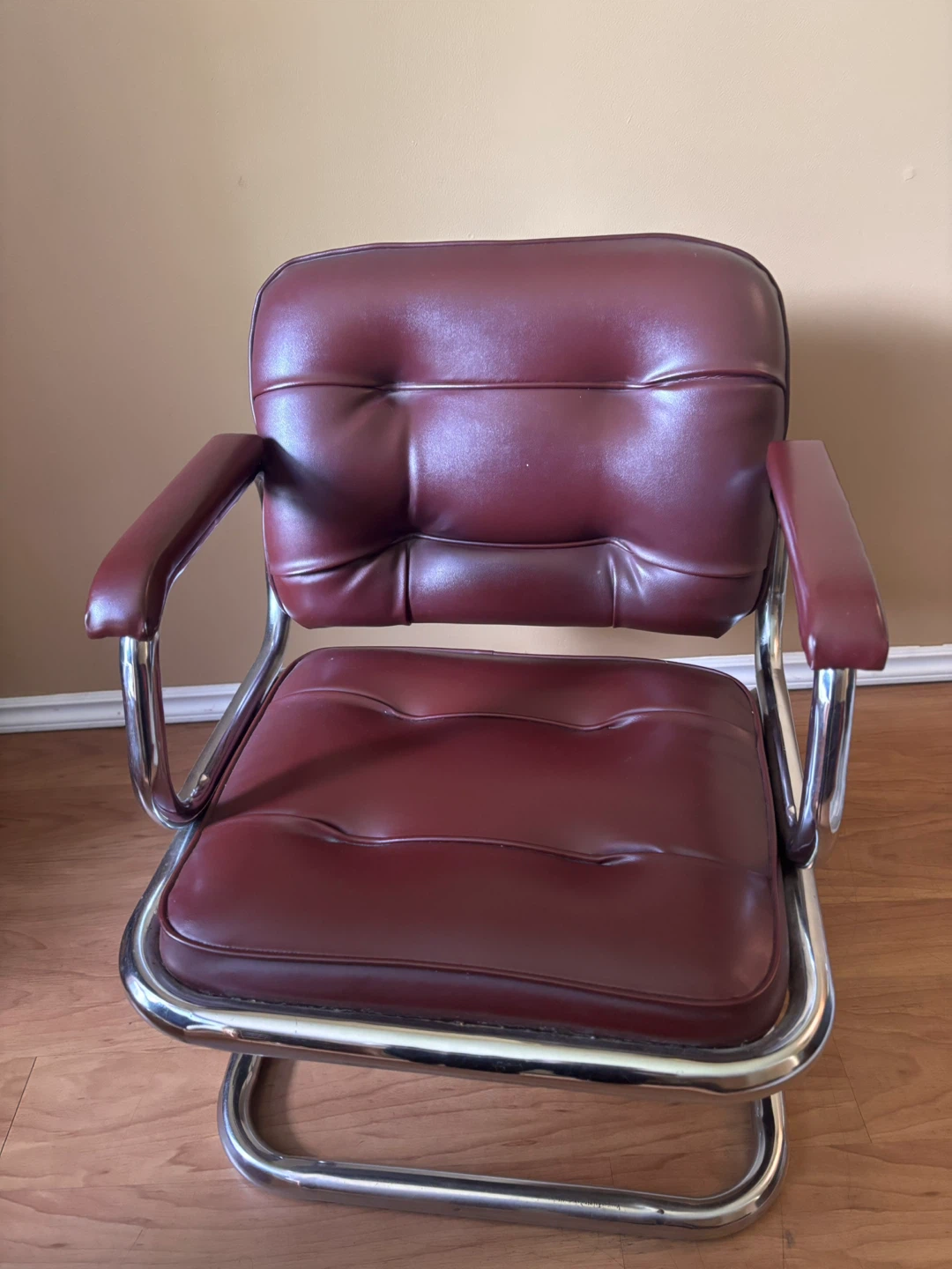 Burgundy Vinyl & Chrome Office Chair