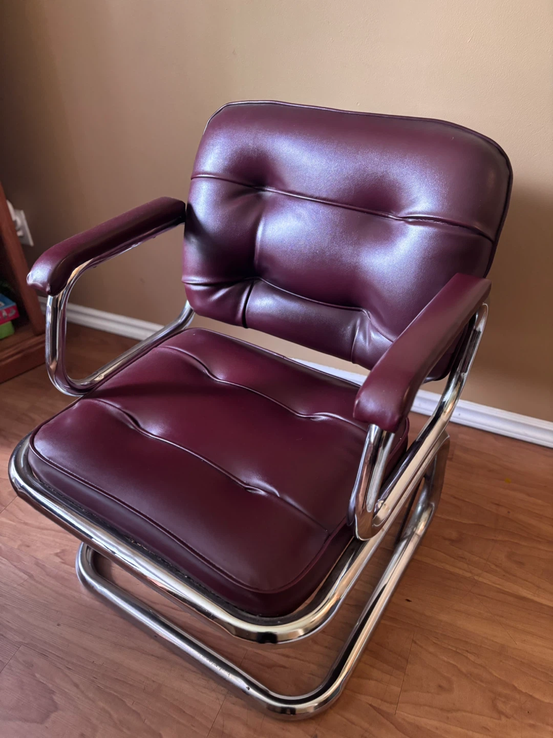 Burgundy Vinyl & Chrome Office Chair - photo 2