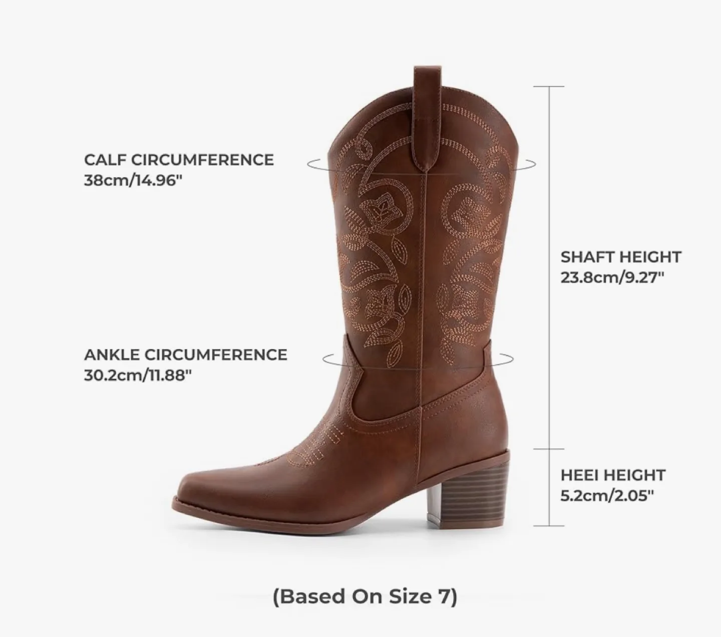 Dream Pairs Brown Cowboy Boots - Ladies Size 5.5 image indicator(6)