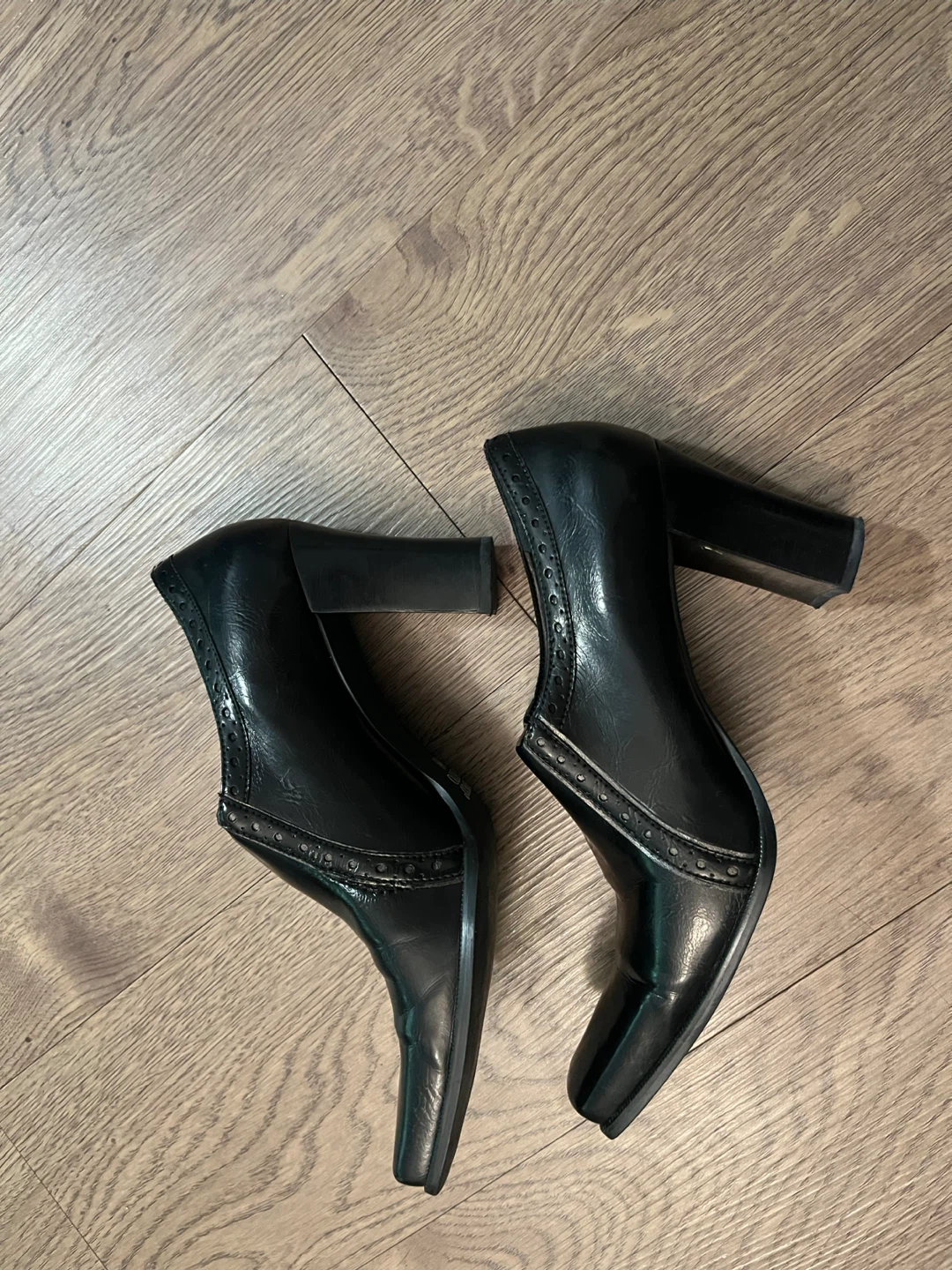 Franco Sarto Bisque Black Petrol Str Nappa Heels - Size 10