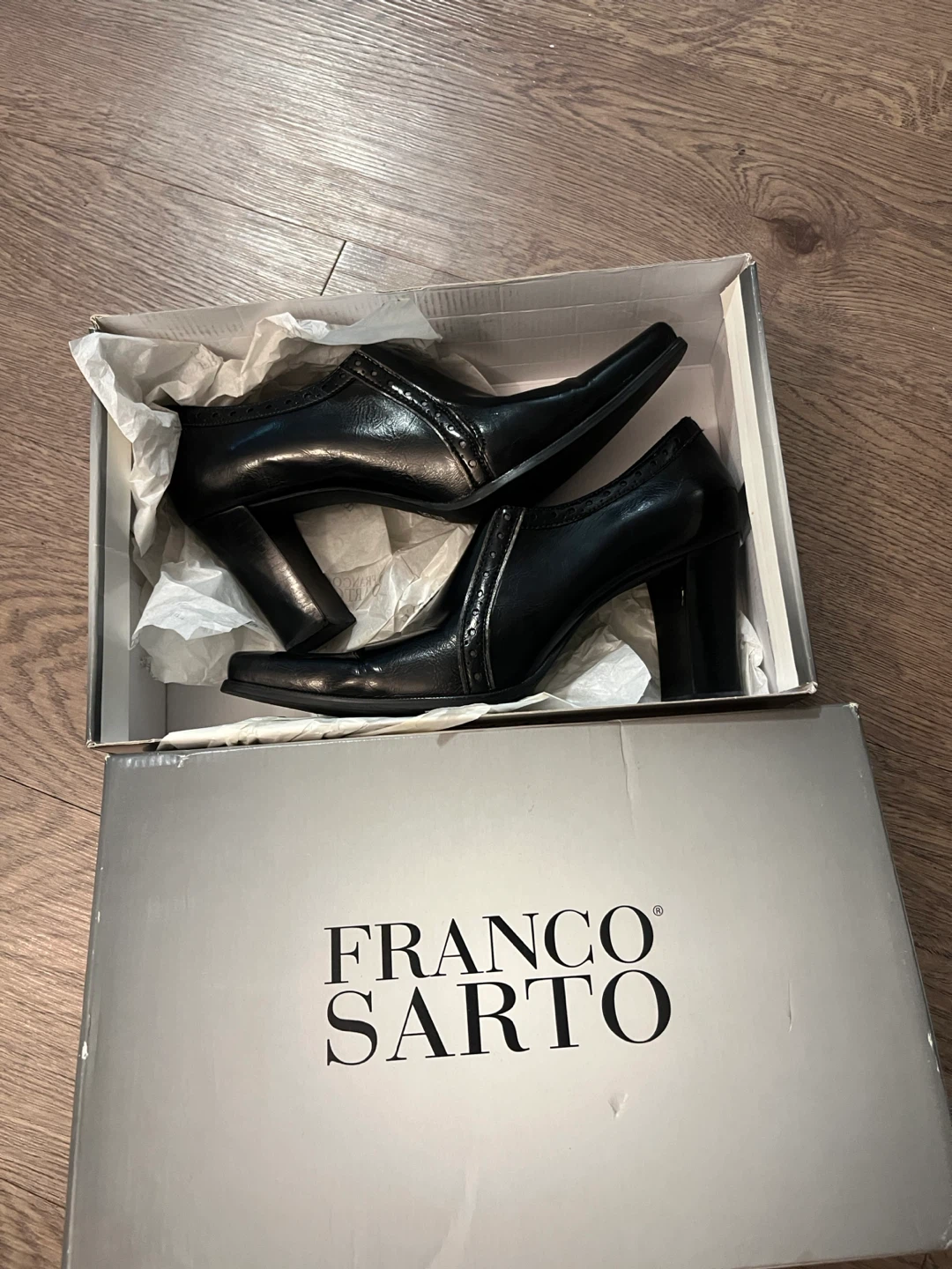 Franco Sarto Bisque Black Petrol Str Nappa Heels - Size 10 - photo 3