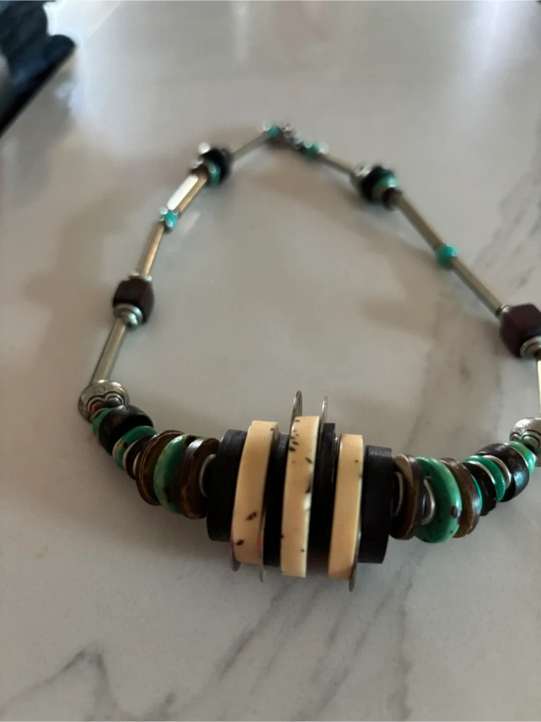 Beaded Necklace - Turquoise, Brown, Silver image indicator(2)