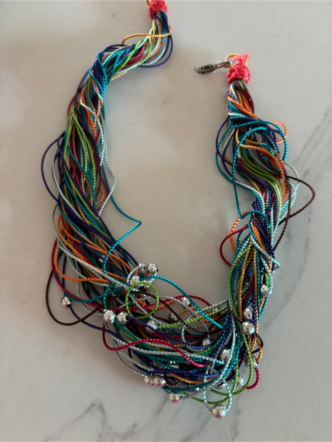 Morocco Colorful String Necklace with Silver Beads thumbnail