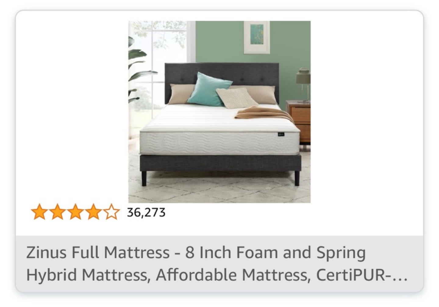 Zinus Full Mattress - 8 Inch Foam & Spring