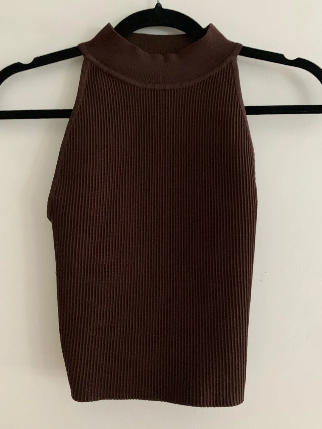 Sculpt Knit Mockneck Halter Top (Brown)