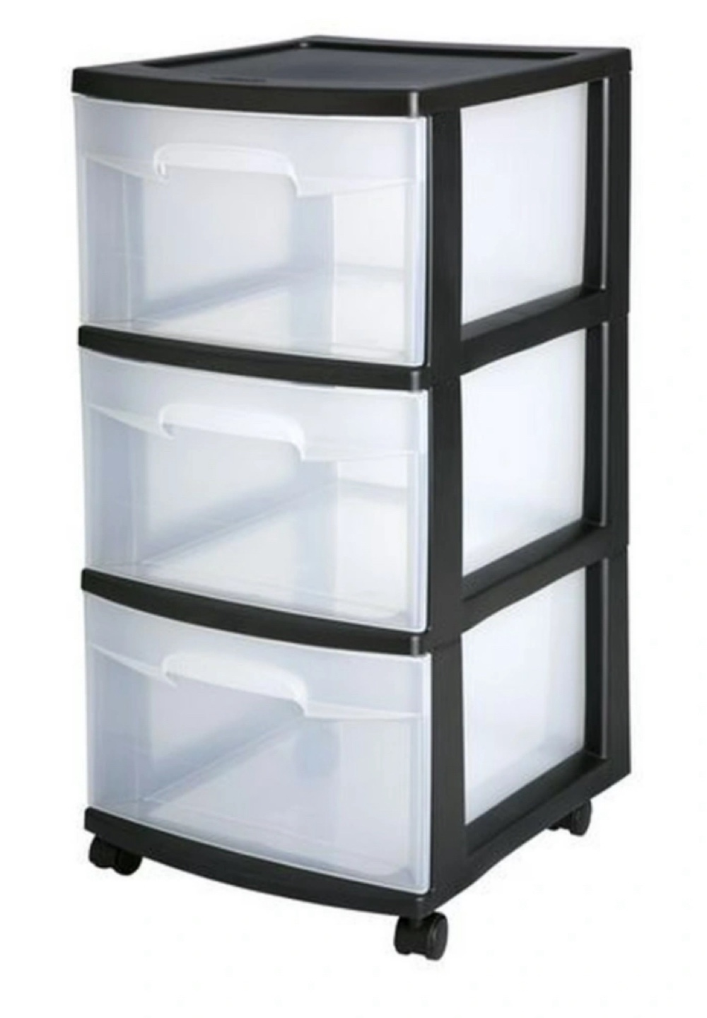 3-Tier Black Plastic Storage Drawer Unit