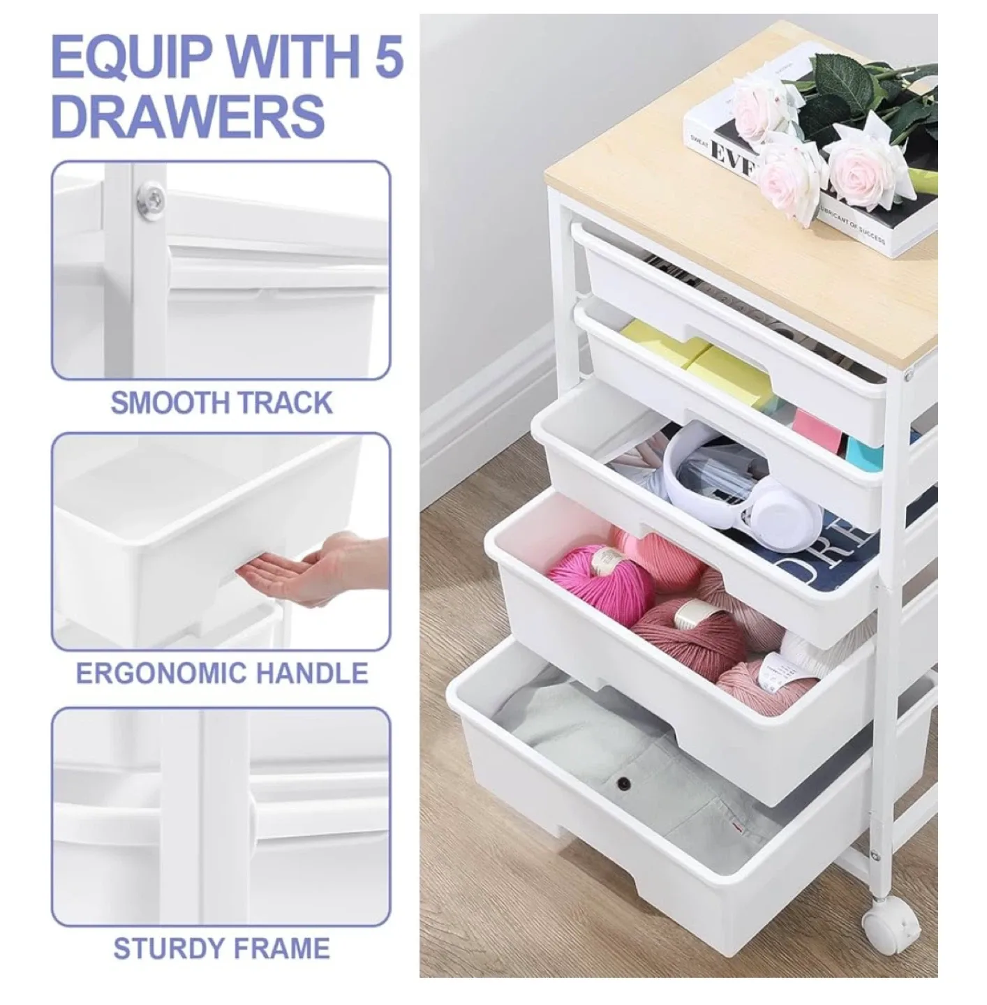 Rolling Storage Cart with 5 Drawers image indicator(4)